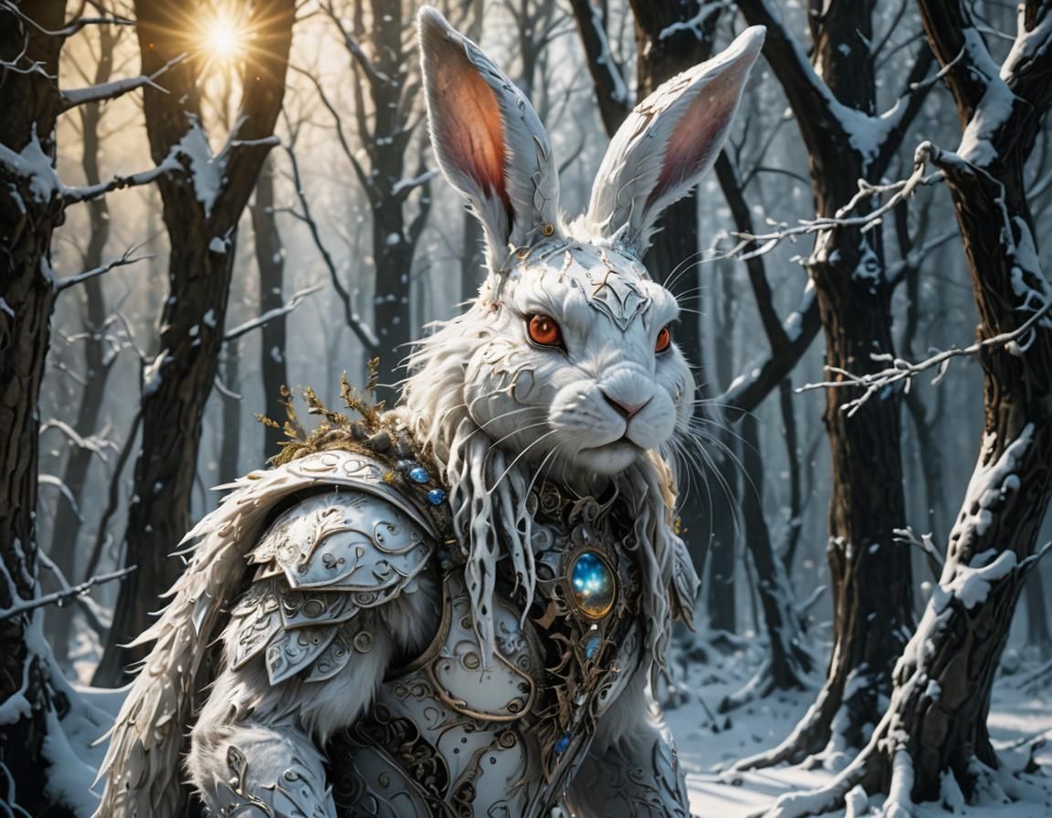 Magical White Rabbit Creature in Eerie Forest