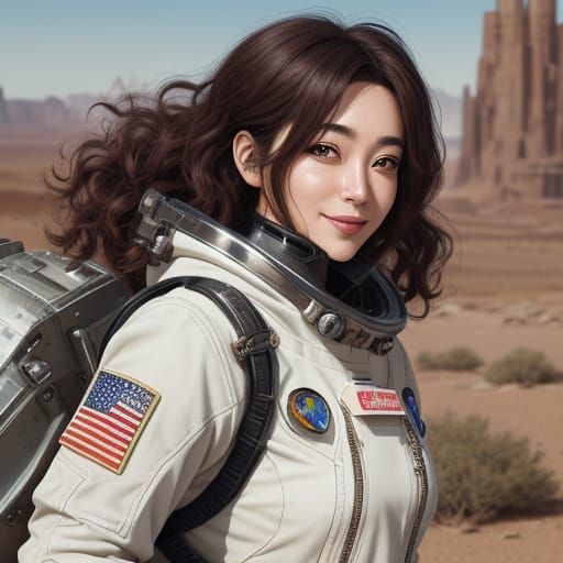 Heroic Anime Astronaut Conquers Alien Desert in Vibrant Wate...