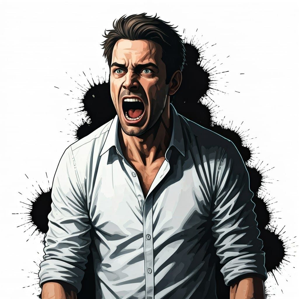 Distraught Man Yelling in Anguish: Surreal Illustration