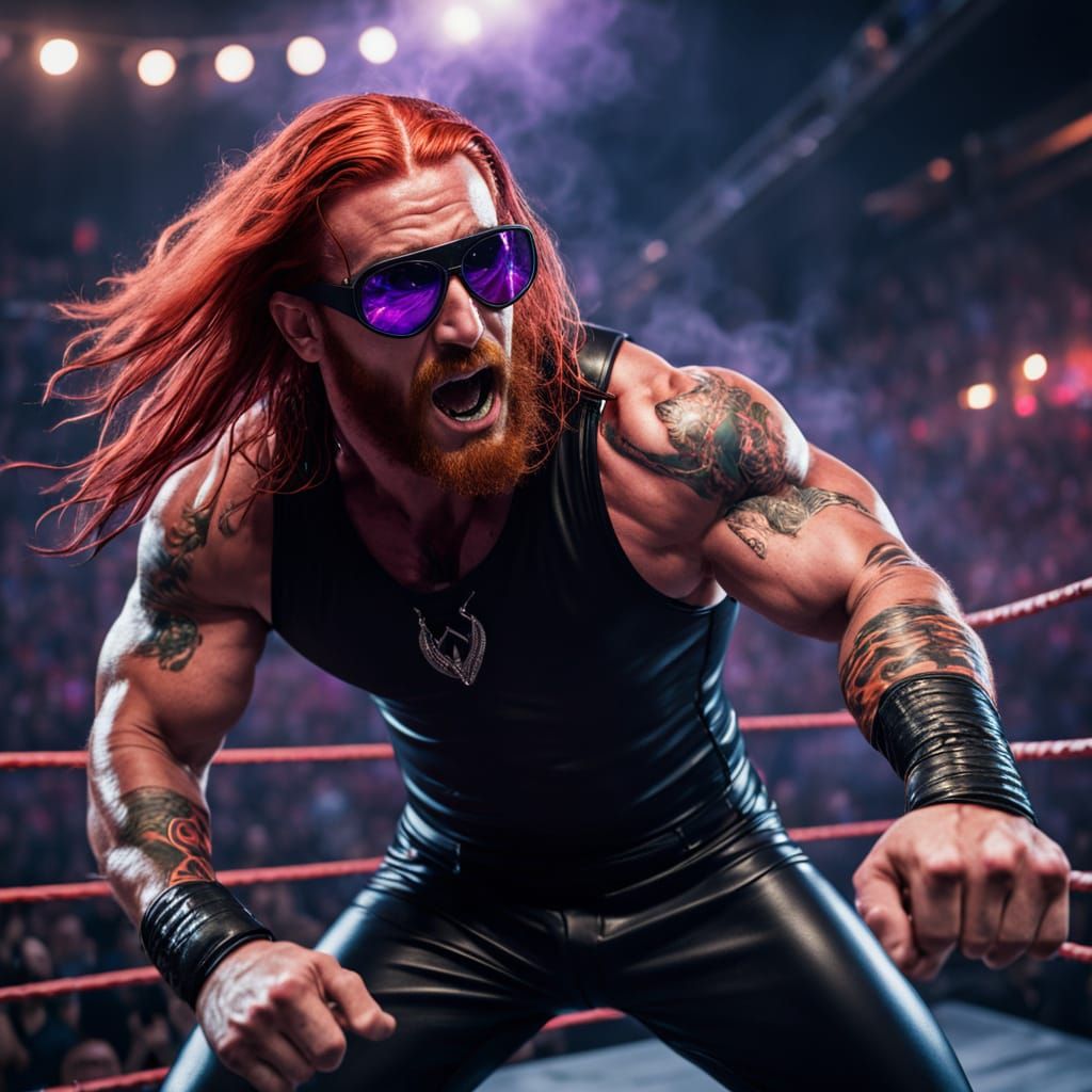 Dark Fantasy Wrestler in Crimson Haze