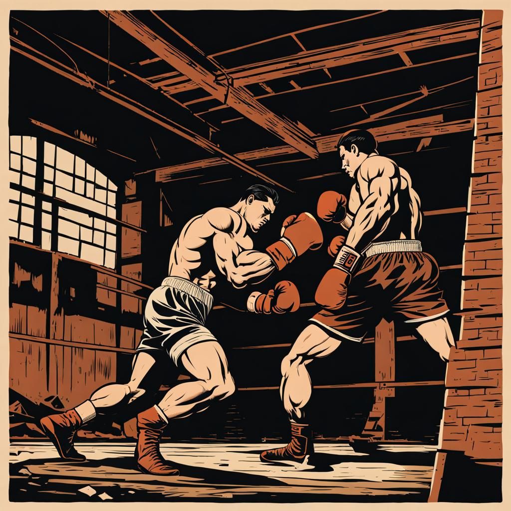 Boxers Clash in Abandoned Warehouse, Comic Book Style