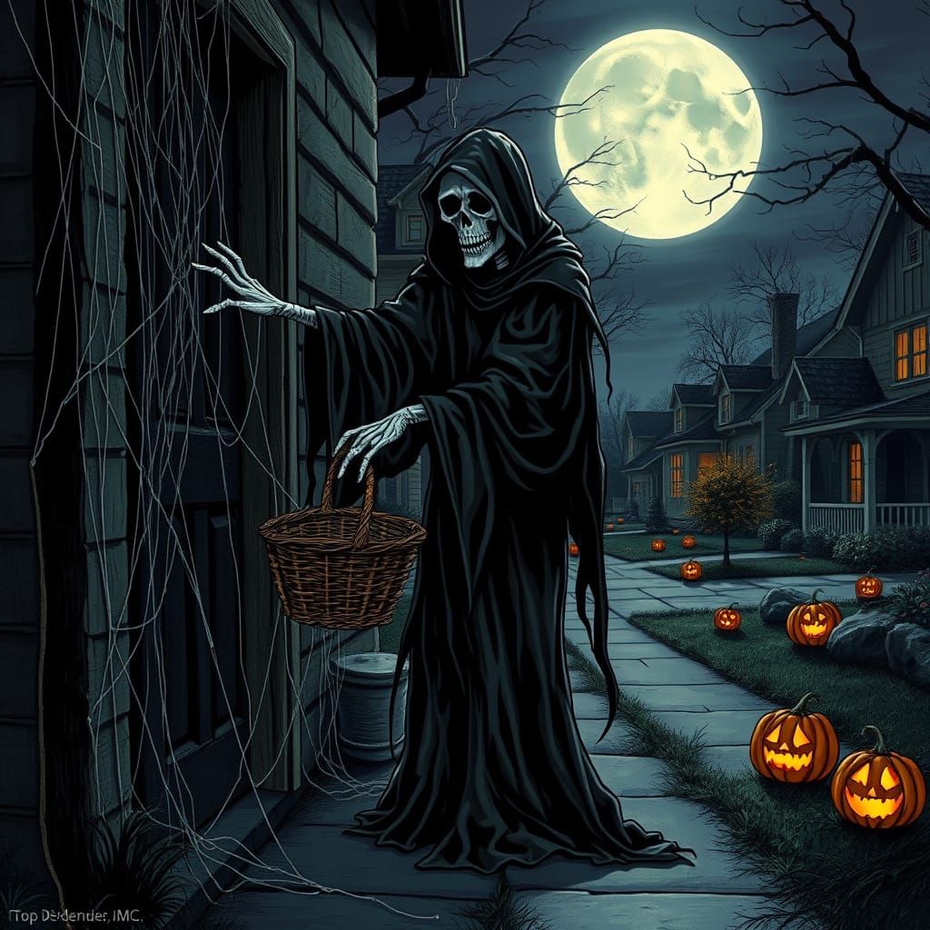 Grim Reaper Trick-or-Treating in Dark Fantasy Style
