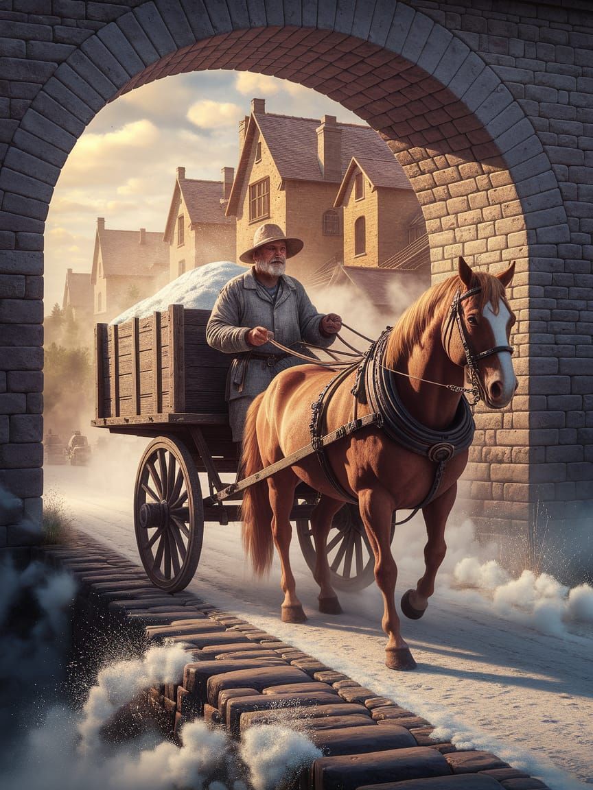 Medieval Peasant Transporting Flour: A Watercolor Painting