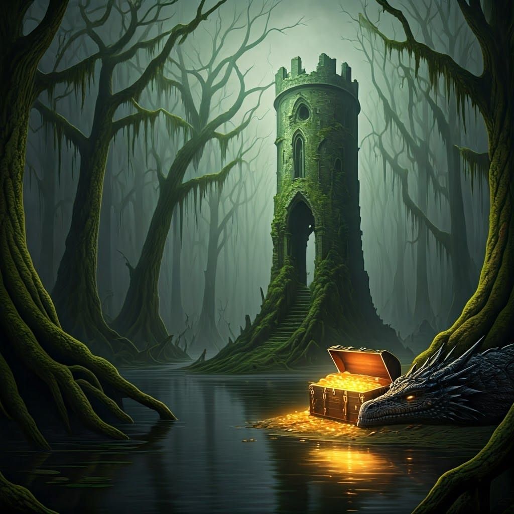 Foreboding Swamp Dragon Guarding Treasure
