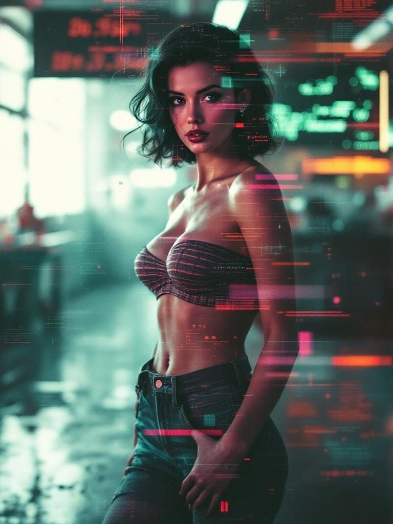 Ryoji Ikeda-Inspired Glitch Photo of 1950s Pin-Up