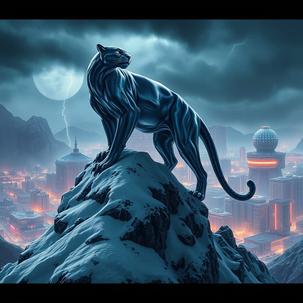 Cyberpunk Panther Overlook: Digital Matte Painting