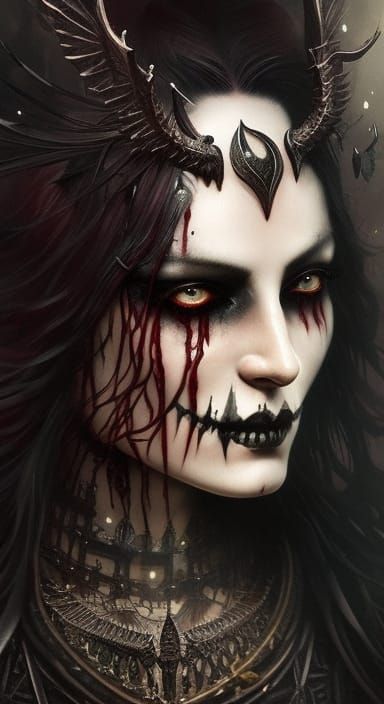 Gothic Witch Portrait with Rune Tattoos in Horror Art