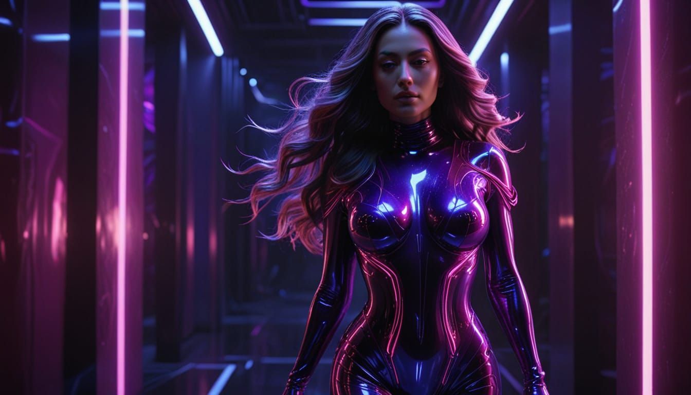 Futuristic Latex Queen with Neon Accents in 8k