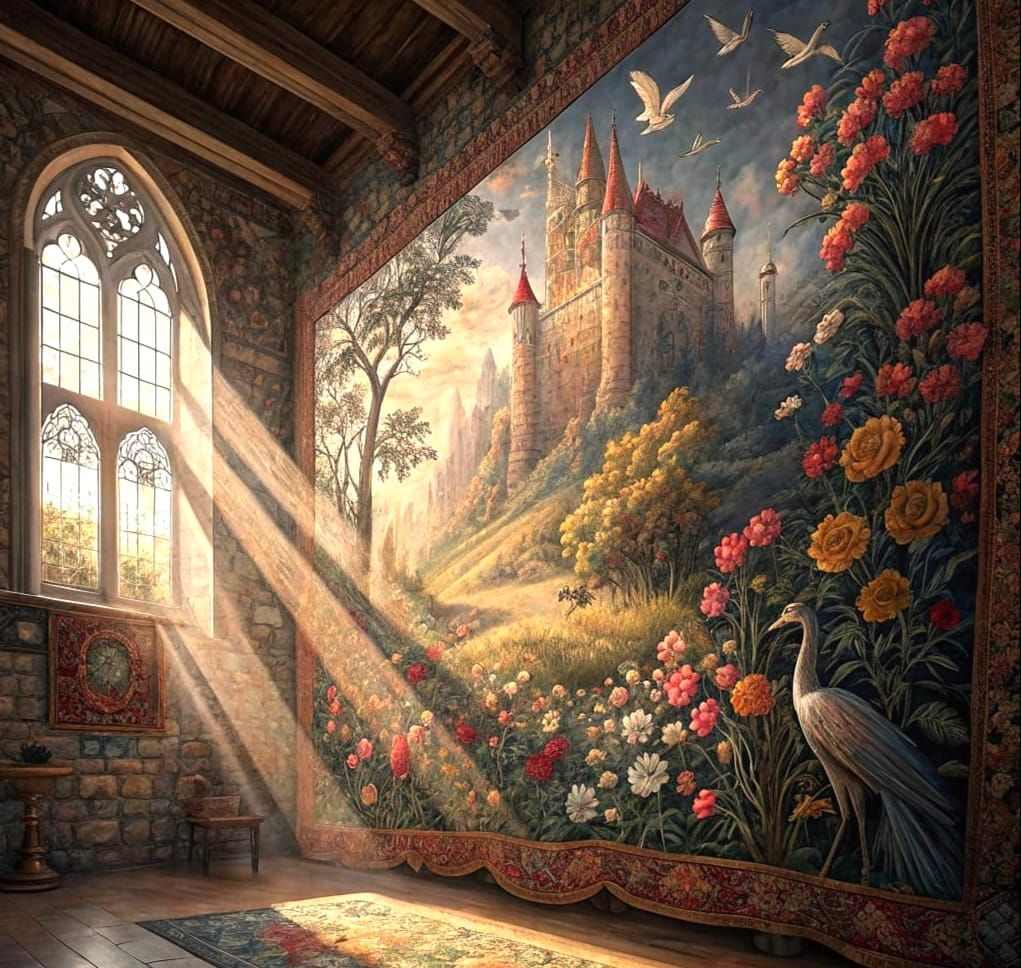 Medieval Tapestry with Magical Florals