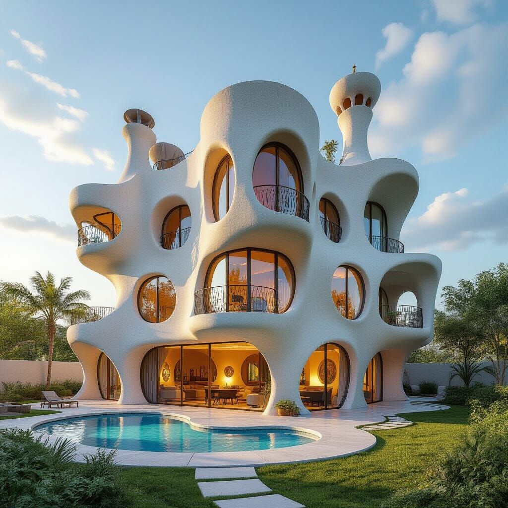 Surrealist House Interior and Exterior in Dreamlike Style