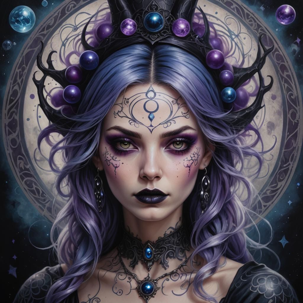 Beautiful Witch with Gothic Tattoos: Digital Art