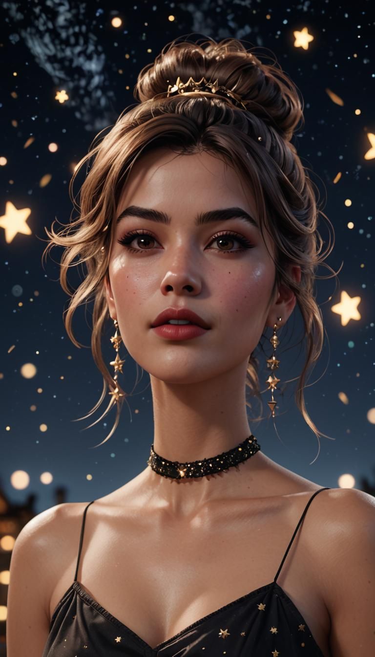Beautiful Woman with Tousled Hair in 3D Game Style