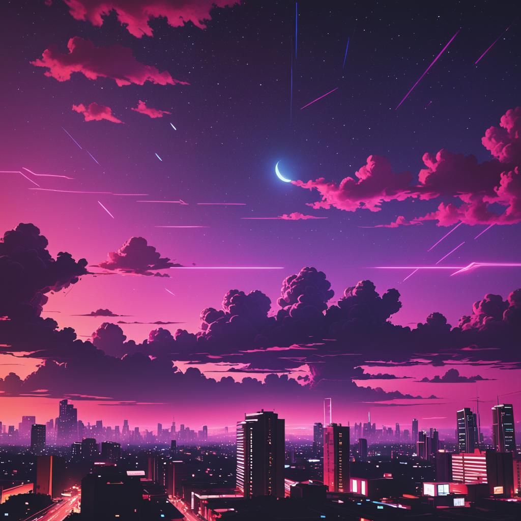 Synthwave Neon Night Sky in Retro Style