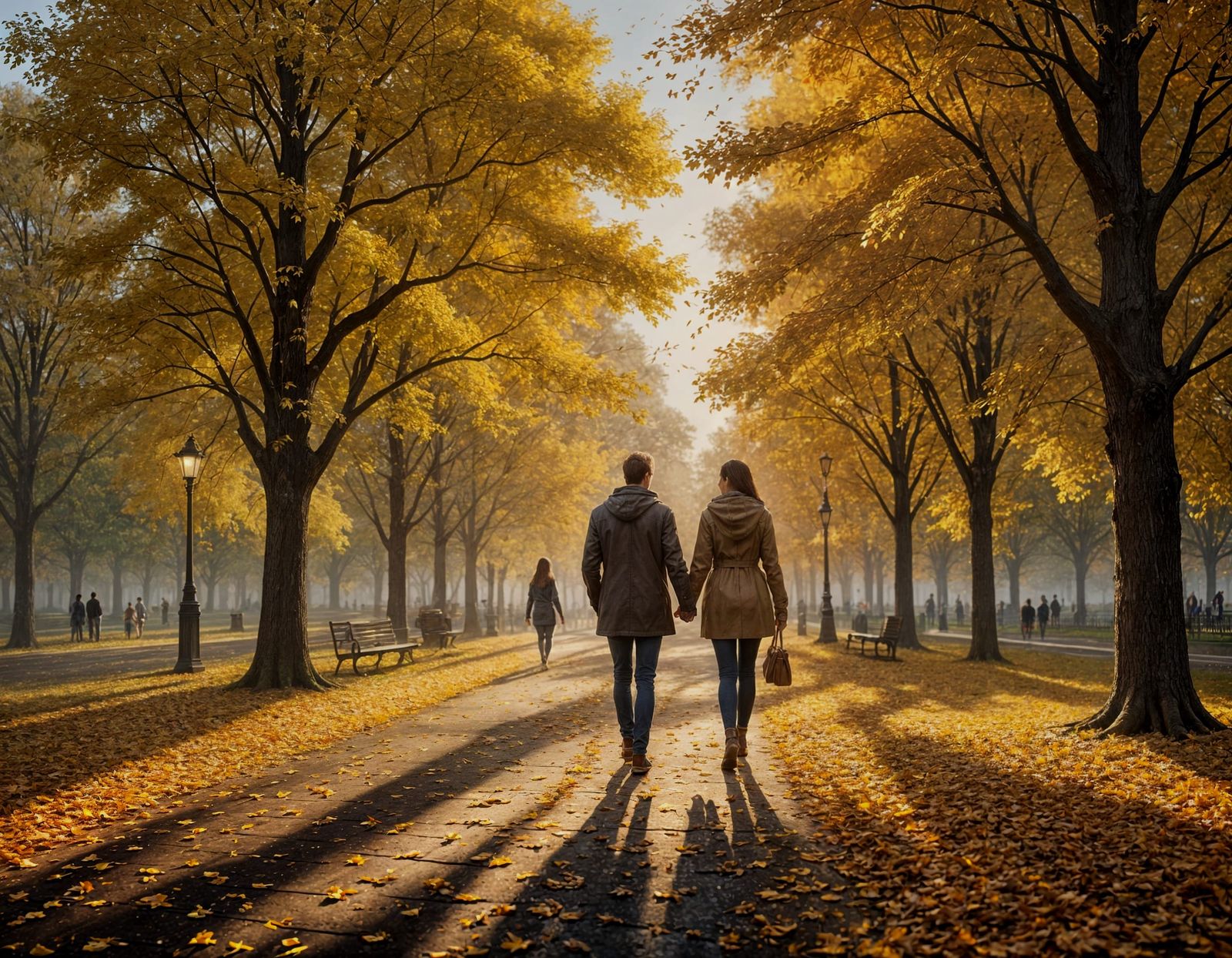 Autumn Evening Stroll: An Oil Painting