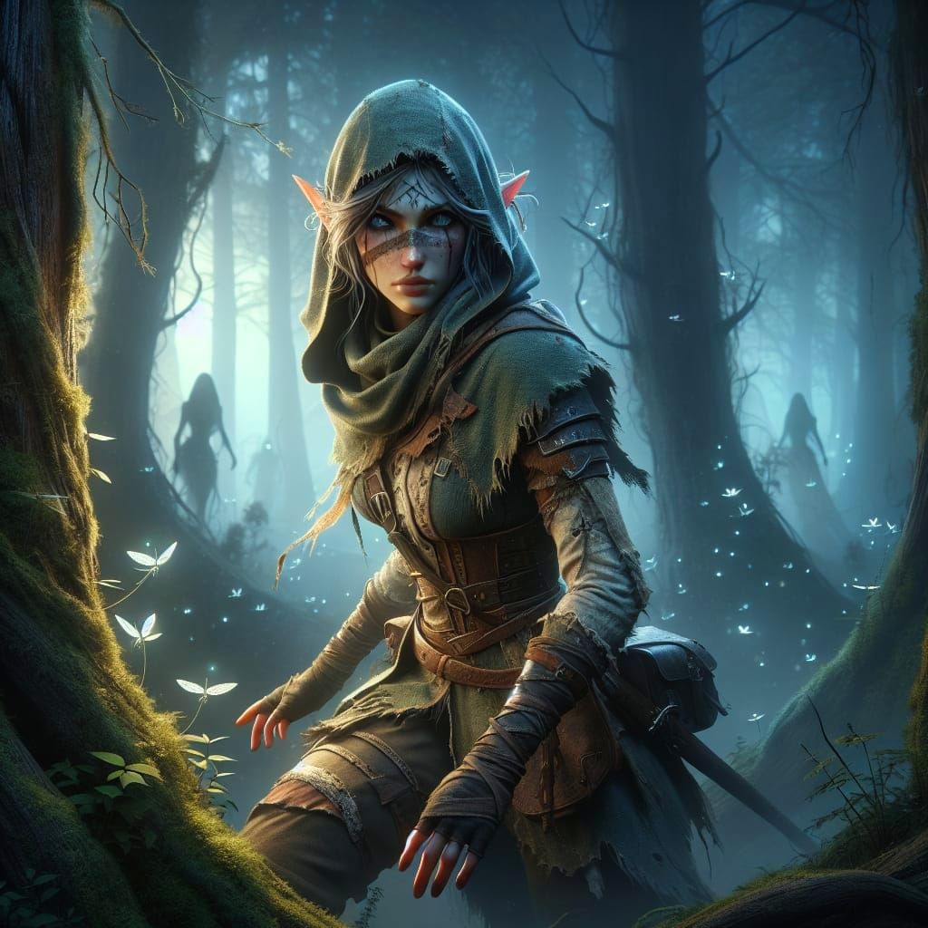 Dark Elf in the Shadows, Fantasy Concept Art in Unreal Engin...