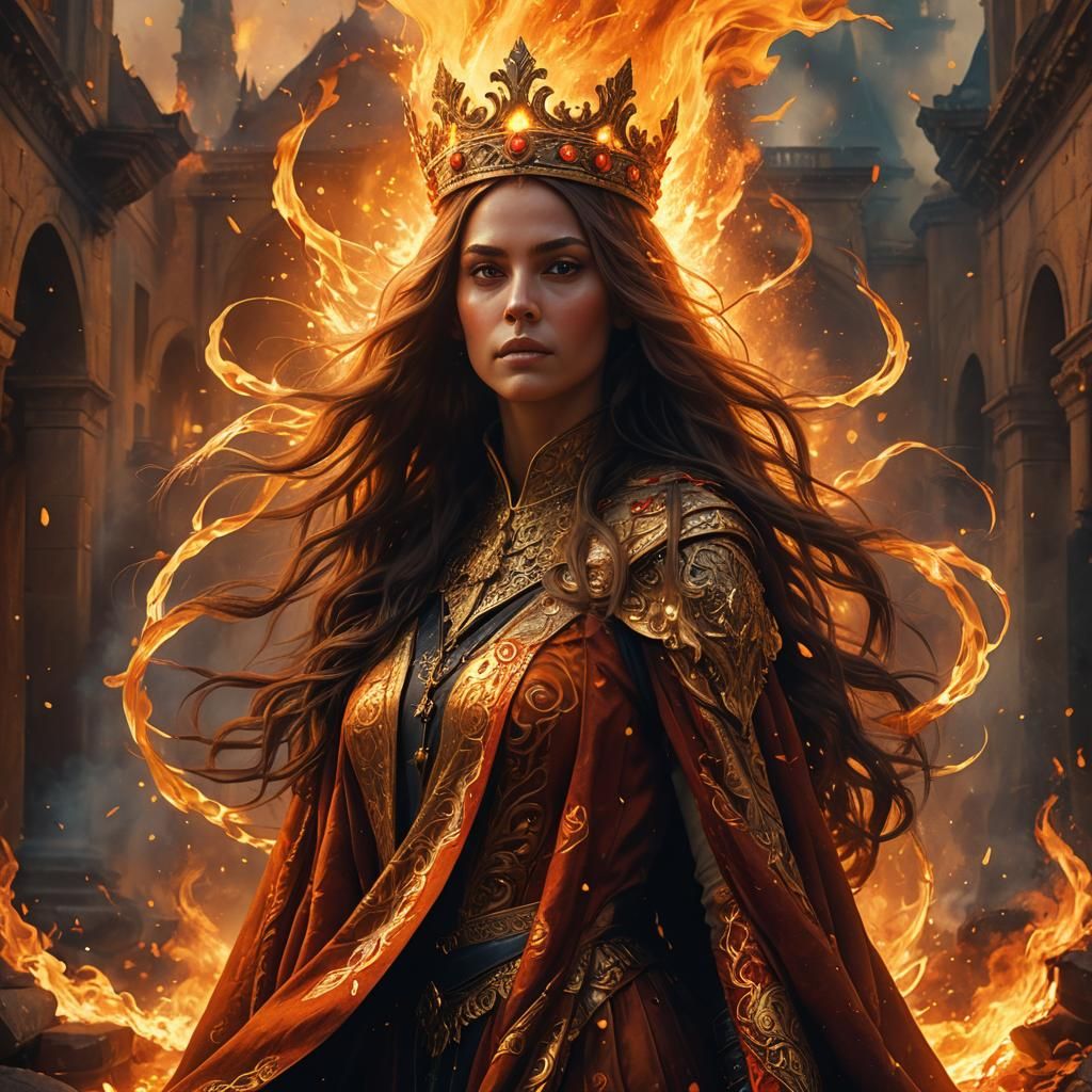 Regal Fire Queen in Surreal Digital Art