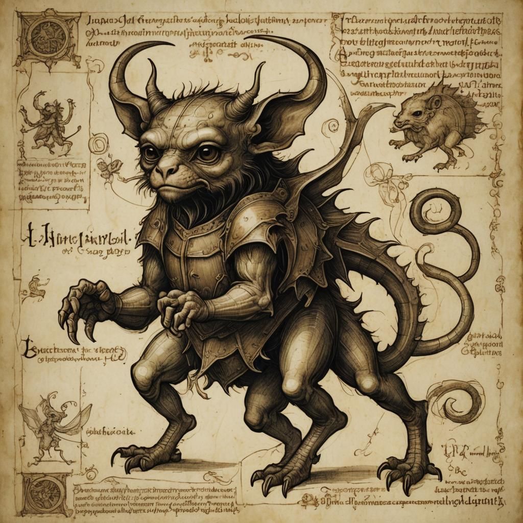 Imp in Leonardo da Vinci Style Bestiary