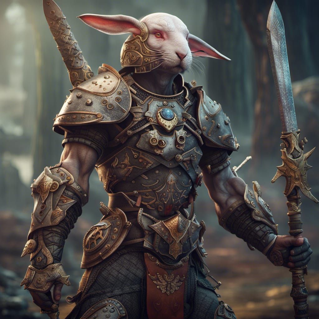 Armored Hairless Rabbit Barbarian Concept Art