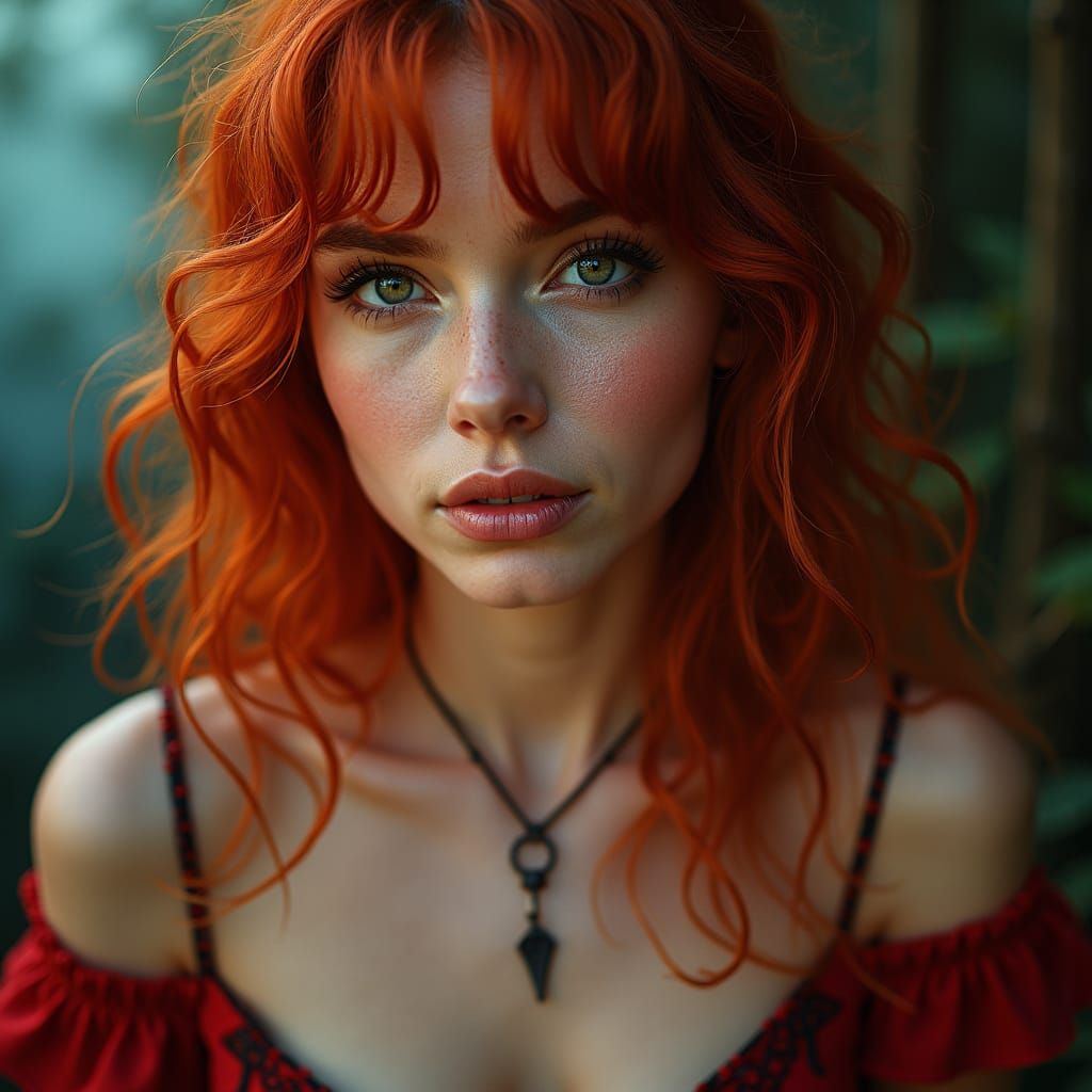 Fantasy Woman with Red Hair in Hyperrealistic Style