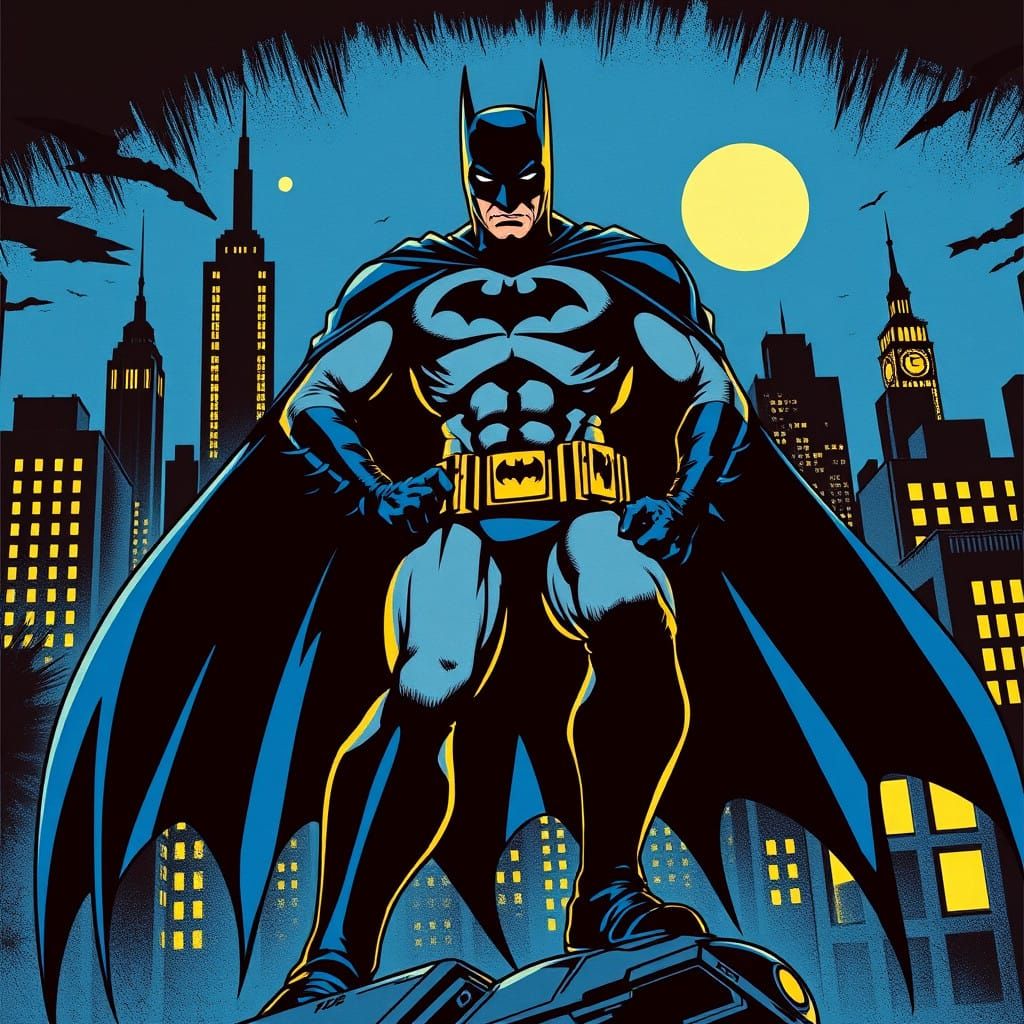 Heroic BATMAN in Retro Comic Book Style