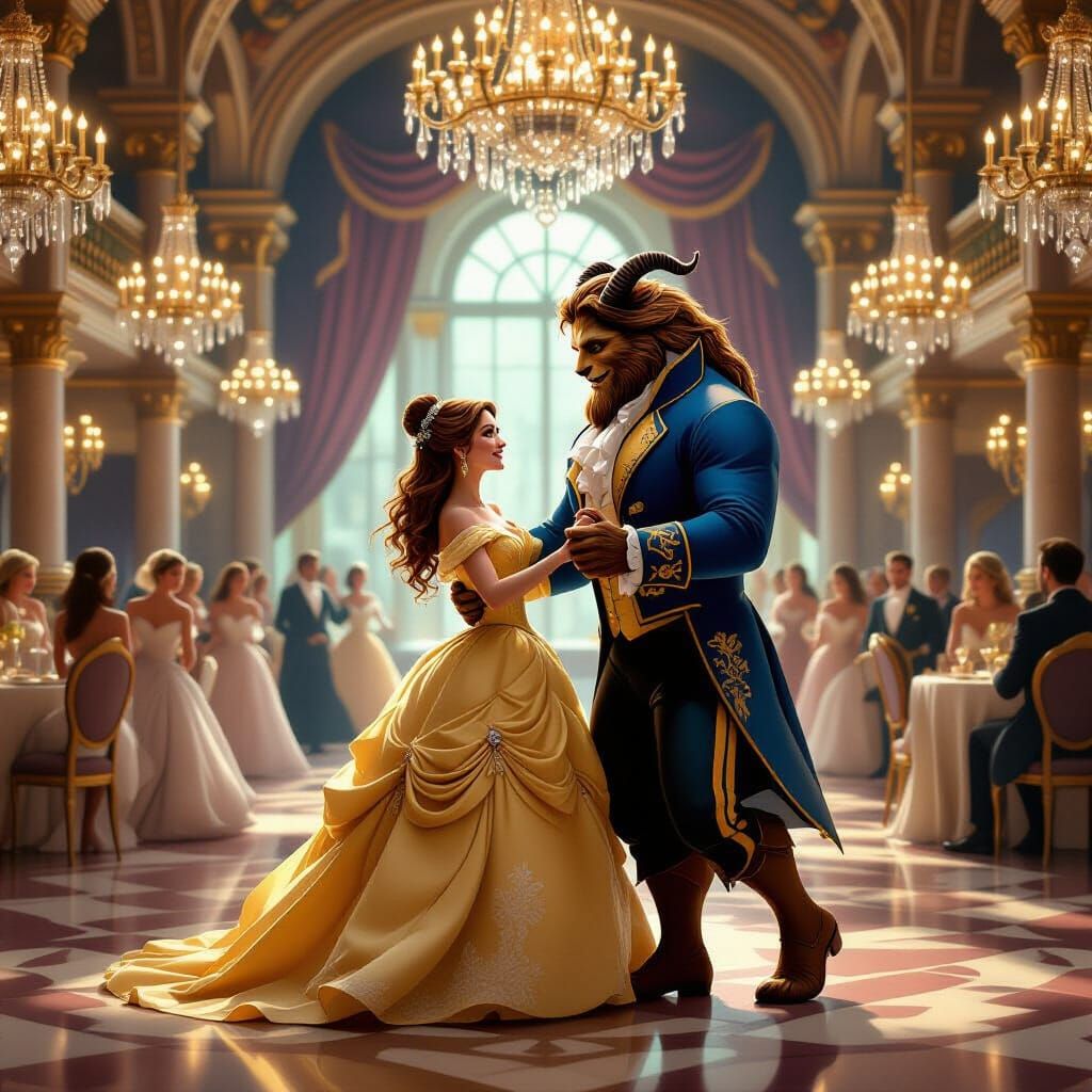 Beauty and the Beast Waltzing in Grand Ballroom