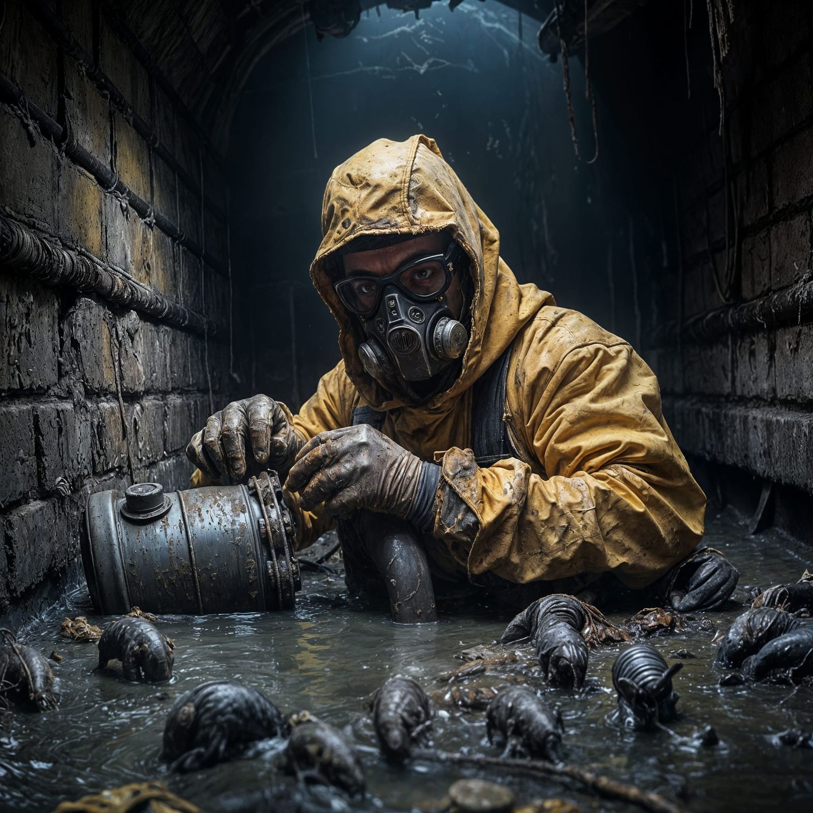 Sewer cleaner: Doing dirty job to keep city clean.