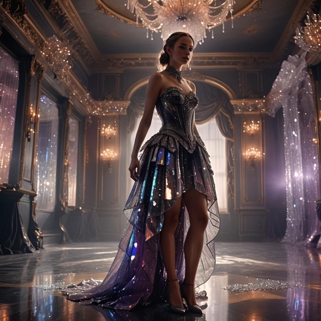Woman in Crystal Skirt in Hyper-Realistic Digital Art