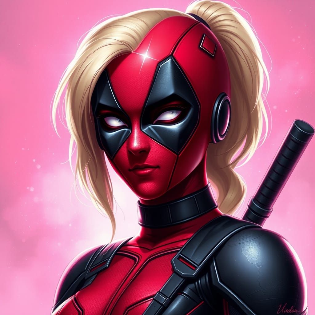 Hyperdetailed Lady Deadpool with Blonde Ponytail