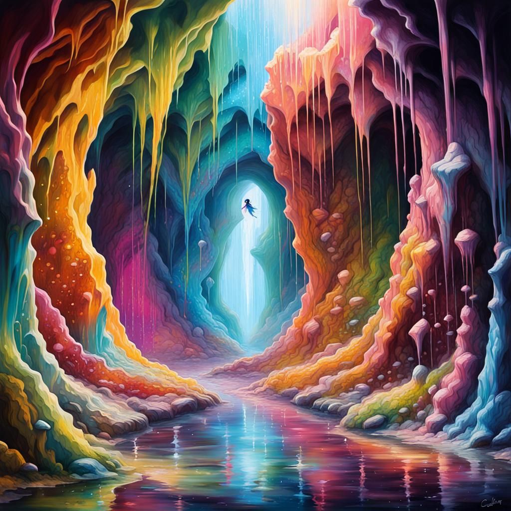 Sparkling Fairy Crystal Cave in Graffiti Art Style