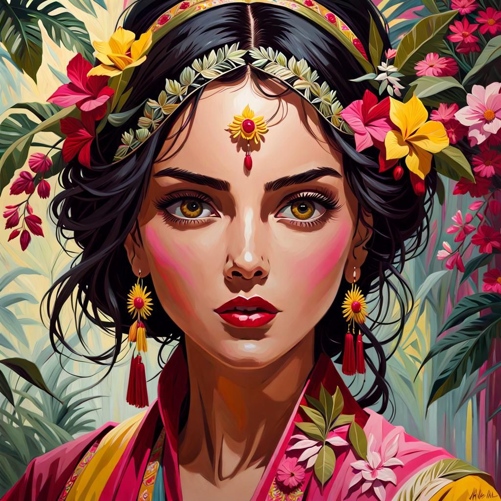 Latin Beauty Portrait in Oil Painting Style