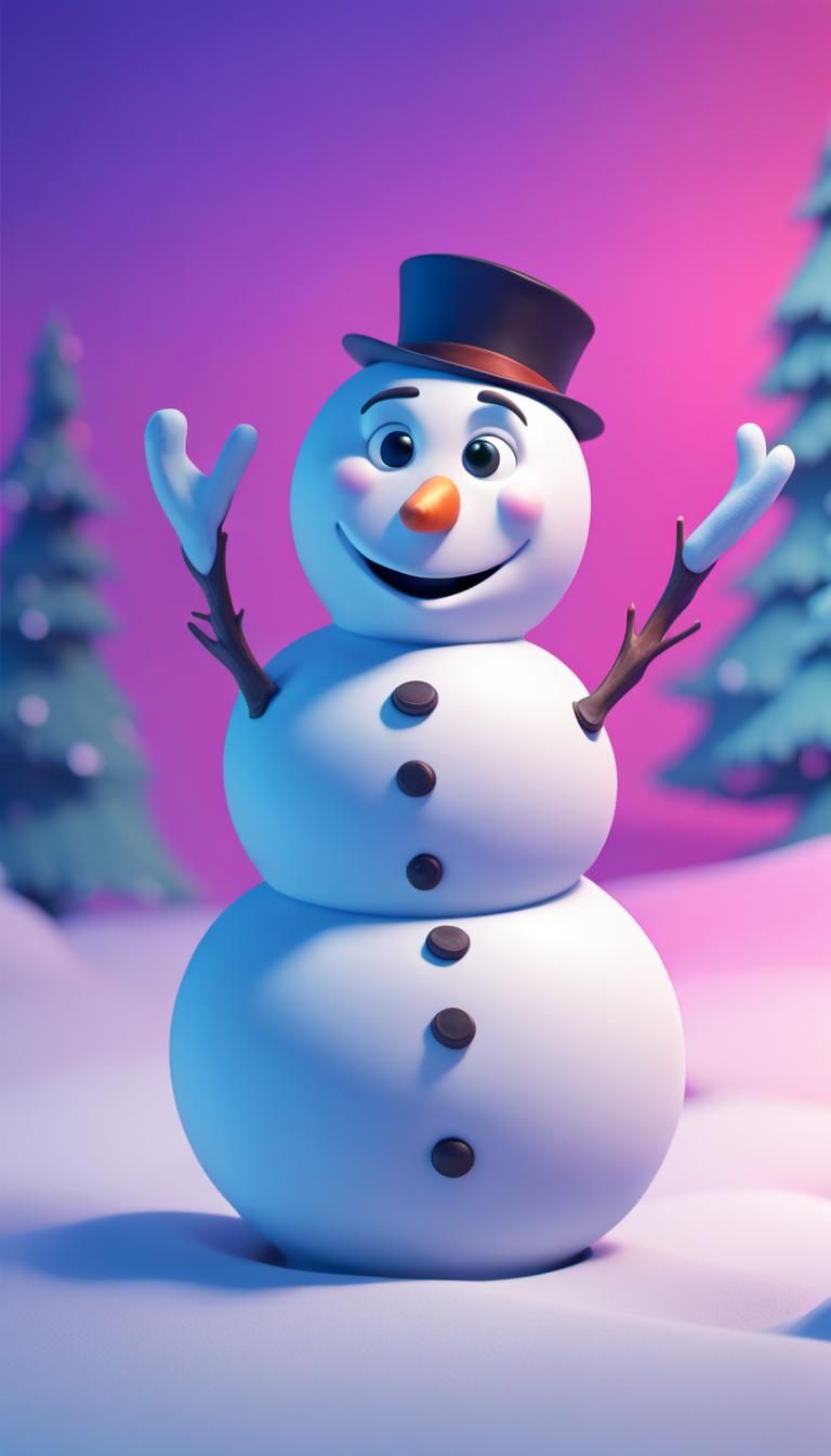 Cheerful Snowman in Pixar Style 3D Art