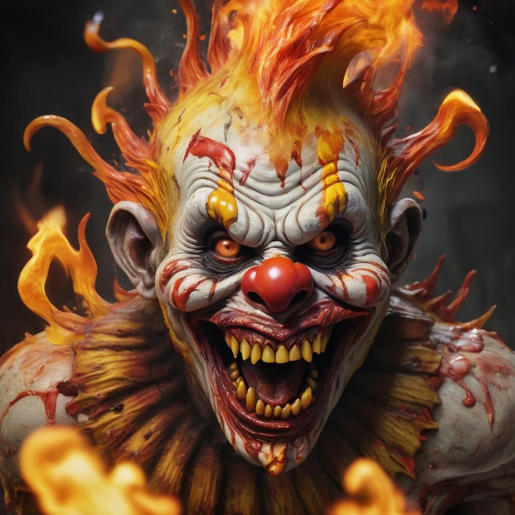 Fiery Zombie Monkey Clown Splash Art