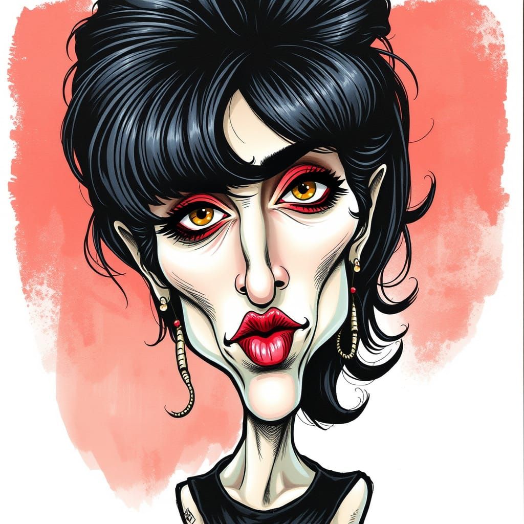 Amy Winehouse Caricature in Classic Style