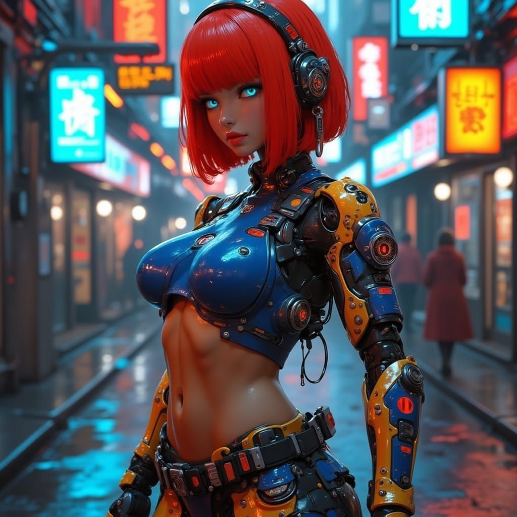 Cyberpunk Warrior in Neon Armor