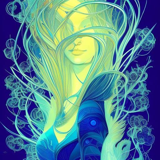 Blue Fire Aura Digital Painting with Silver Outline