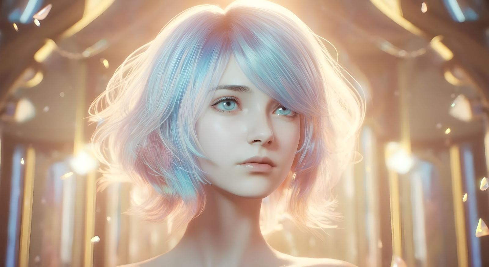 Ethereal Woman with Pastel Luminescent Hair