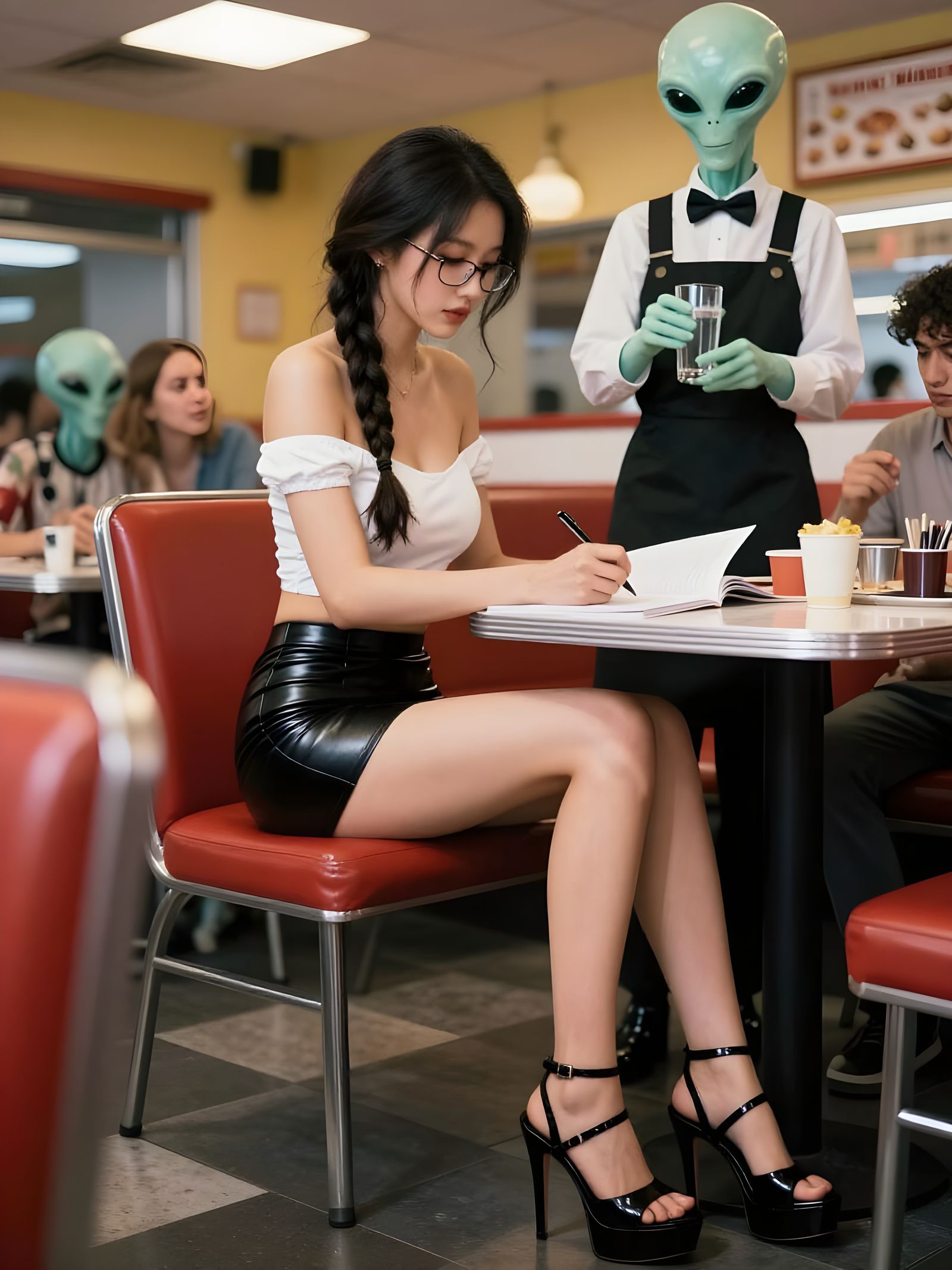 Intern Focuses on Homework in Alien Diner