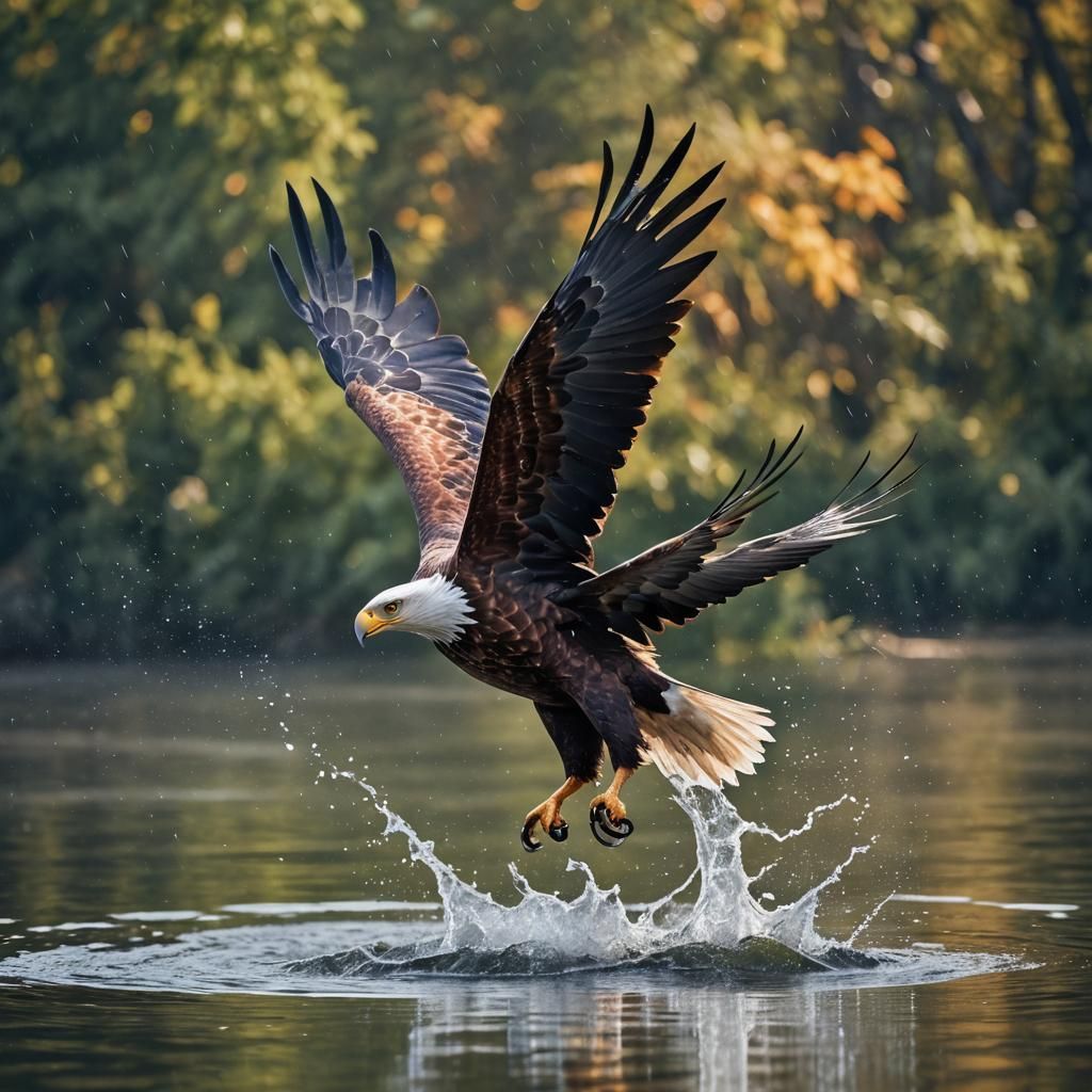 Fish Eagle Skimming Lake: Hyperrealistic Wildlife Photograph...