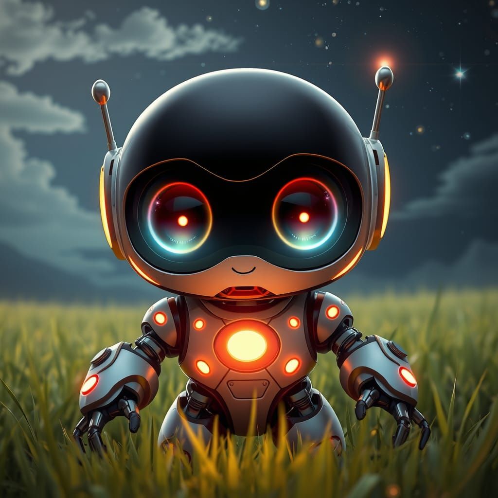 Whimsical Futuristic Robot Under Starry Night Sky
