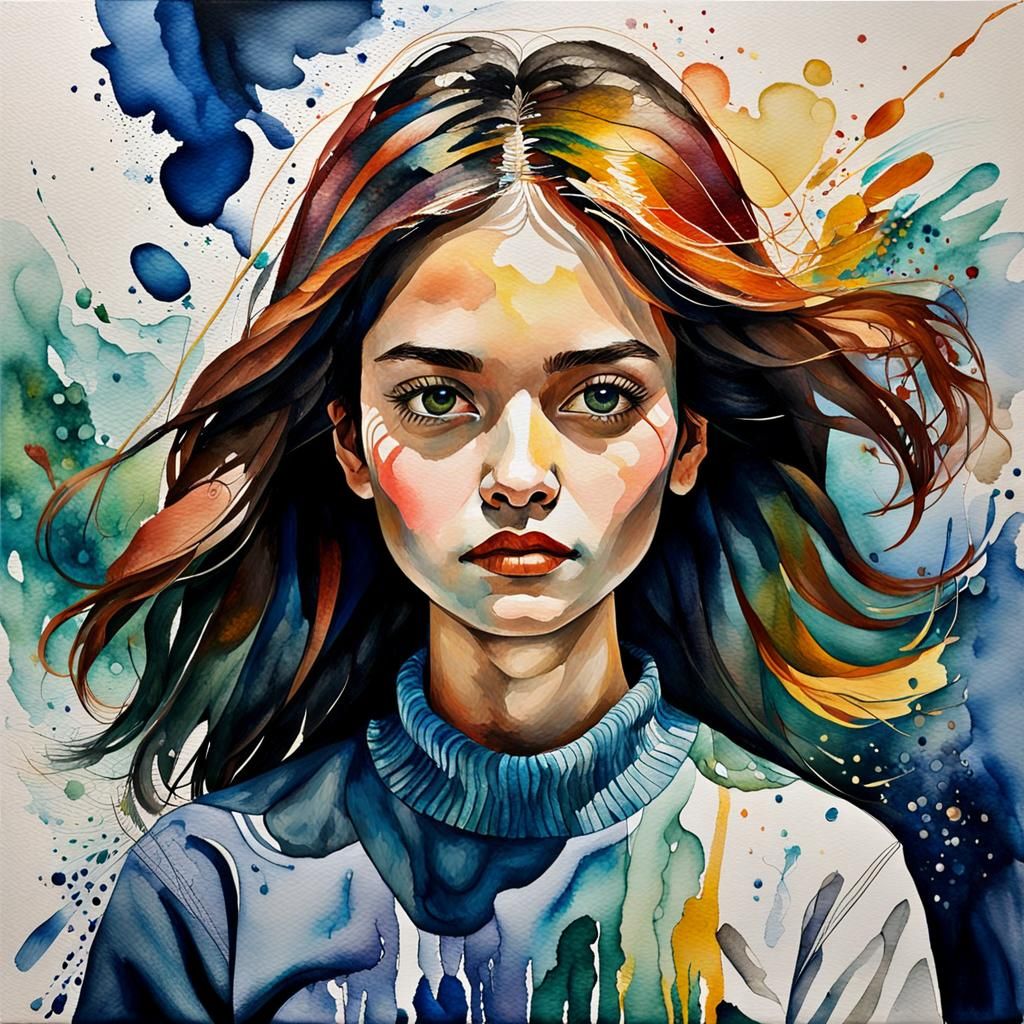 Fluid Identity: A Multifaceted Oil and Watercolor Portrait