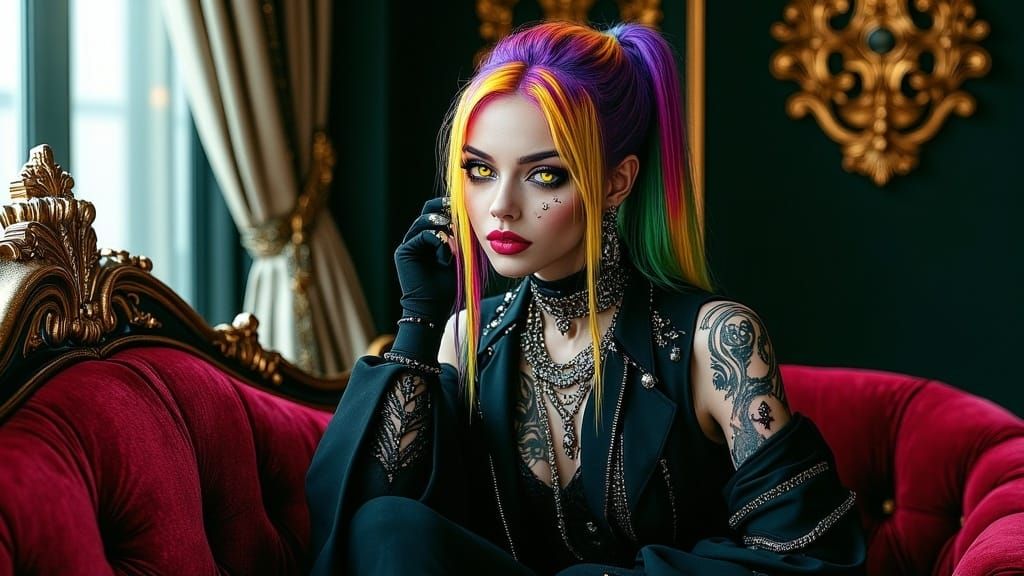 Goth Girl in Cyberpunk Baroque Splendor