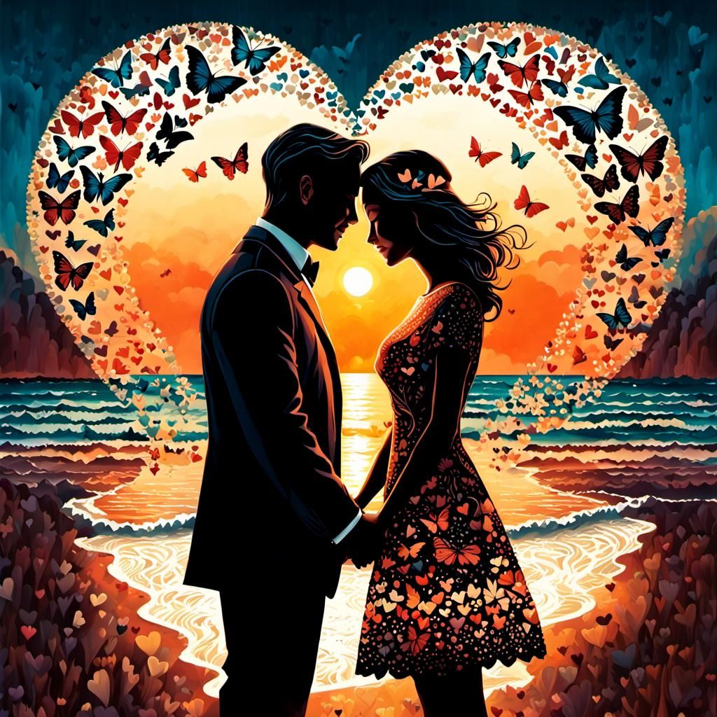 Happy Couple in Love: Vintage Storybook Illustration