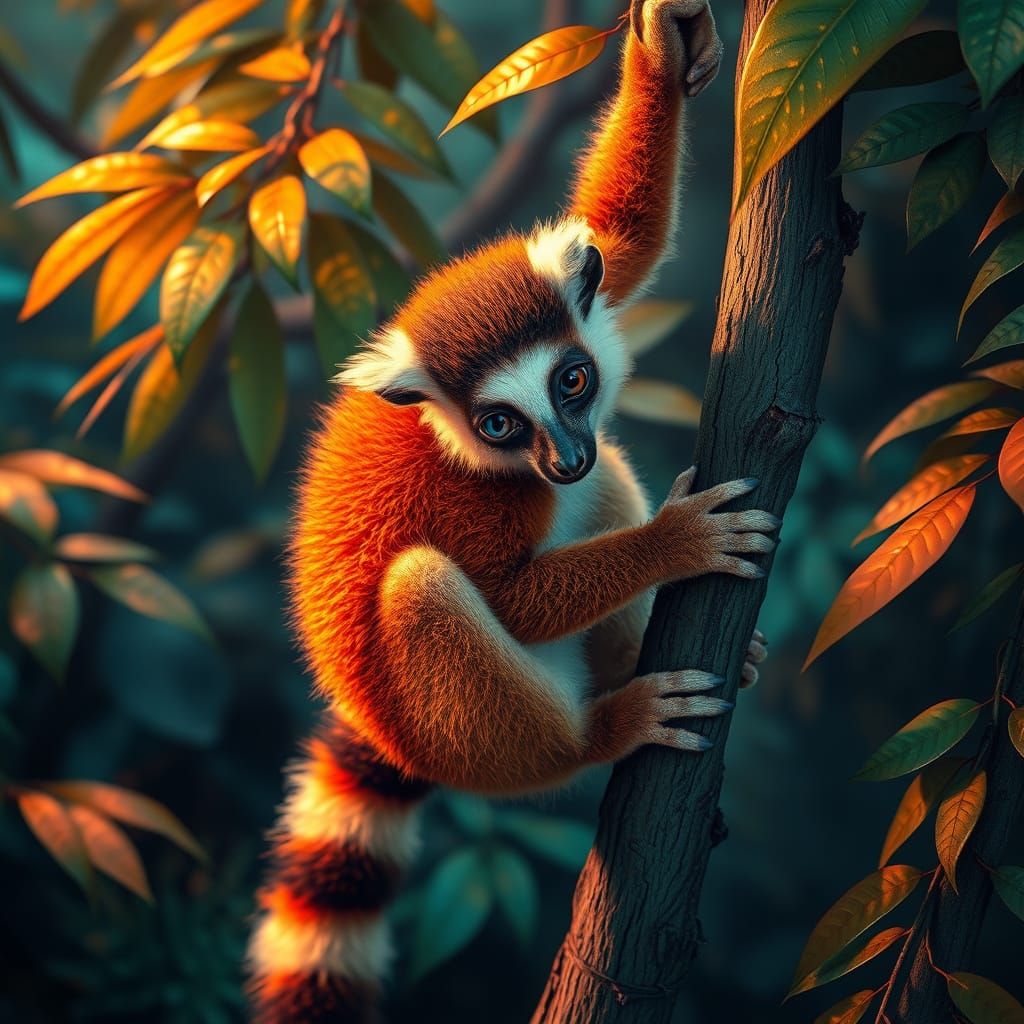 Vibrant Jungle Lemur in Triadic Hues