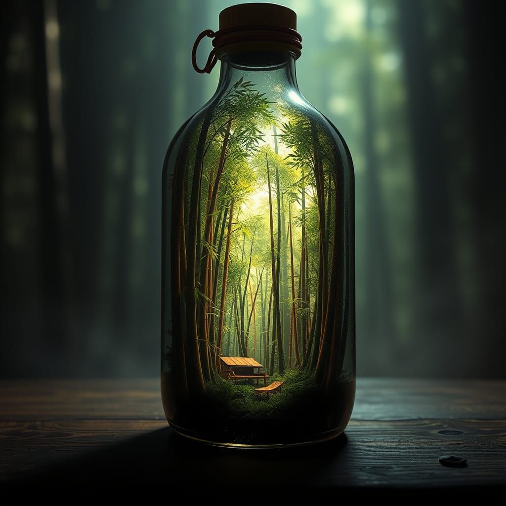 Mystical Bamboo Forest in a Wine Bottle