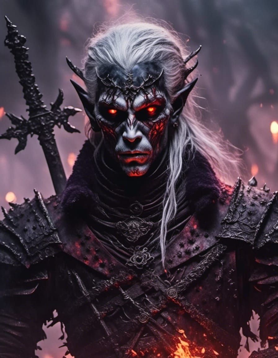 <lora:Dark fantasy realism:1.0> male drow with dark purple u...