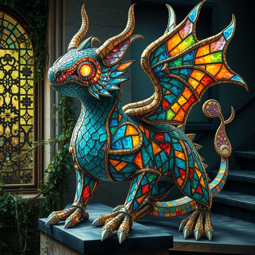 Mystical Stained Glass Creature Unfolds from Ancient Temple ...