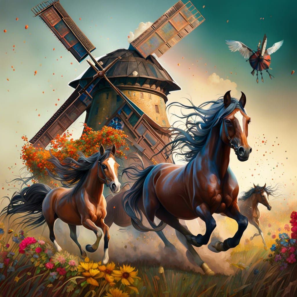Horses Run in Field: Fantasycore Digital Art