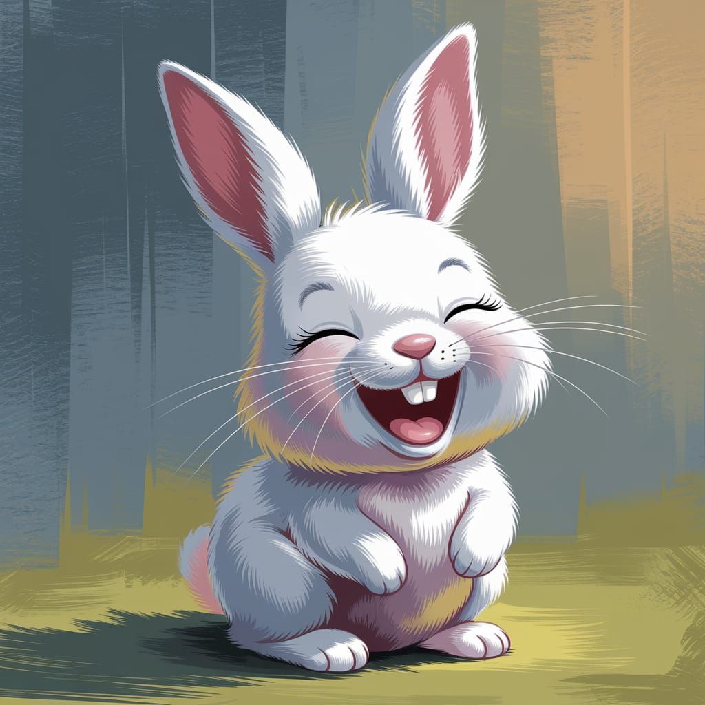 Joyful White Bunny in Pastel Digital Painting Style