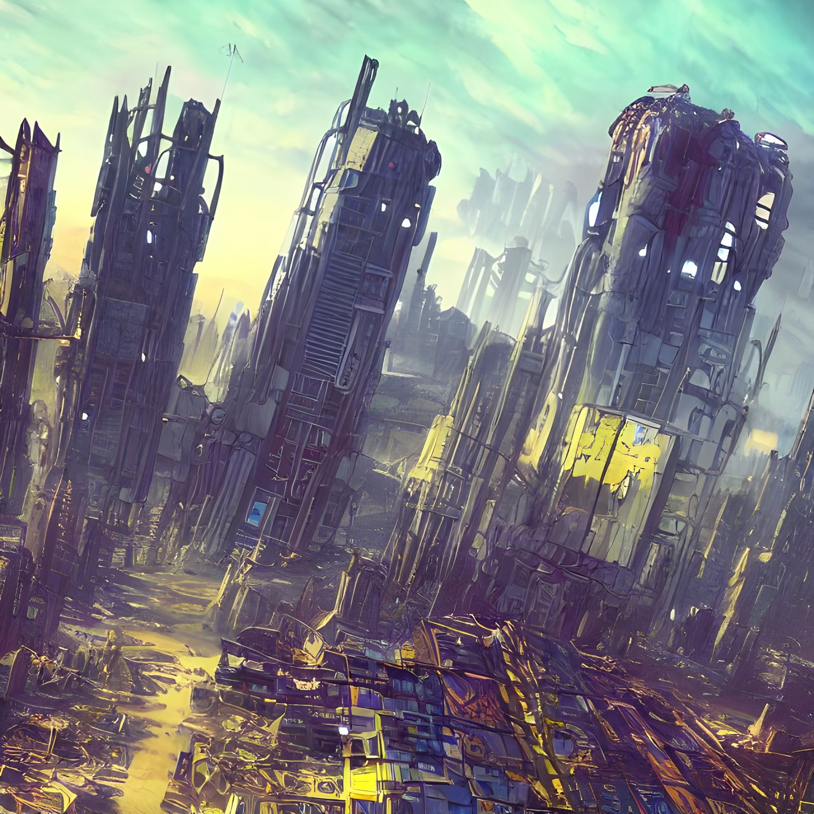 Futuristic Post-Apocalyptic Cityscape at Night