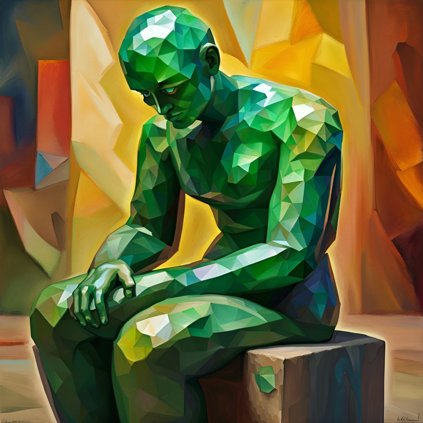 Expressionist Jadestone Golem Deity Figurine